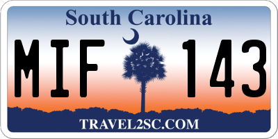 SC license plate MIF143