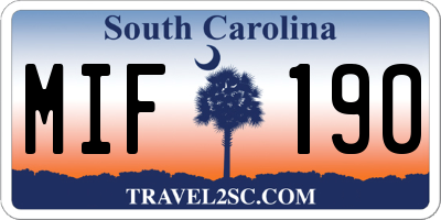 SC license plate MIF190