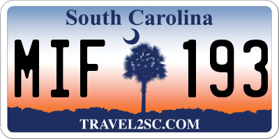SC license plate MIF193