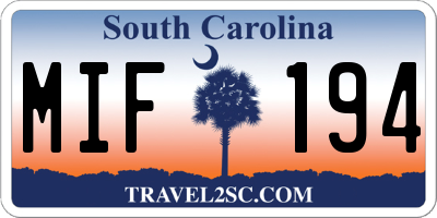 SC license plate MIF194