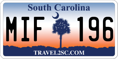 SC license plate MIF196