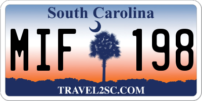 SC license plate MIF198