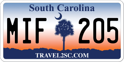 SC license plate MIF205