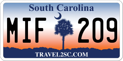 SC license plate MIF209