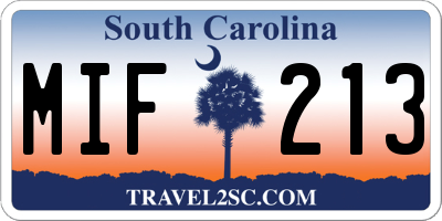 SC license plate MIF213