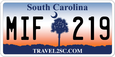 SC license plate MIF219