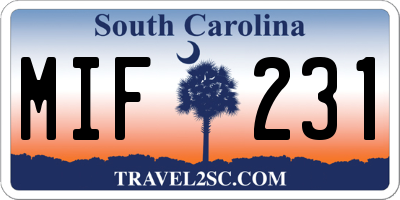 SC license plate MIF231