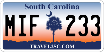 SC license plate MIF233