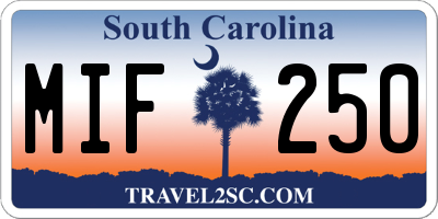 SC license plate MIF250
