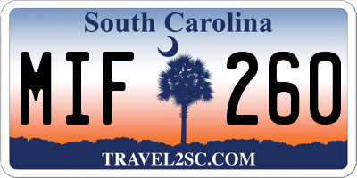 SC license plate MIF260