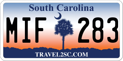 SC license plate MIF283
