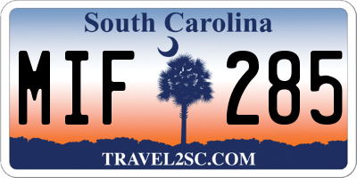 SC license plate MIF285