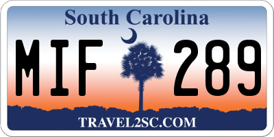 SC license plate MIF289