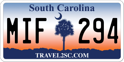 SC license plate MIF294