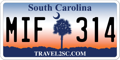 SC license plate MIF314