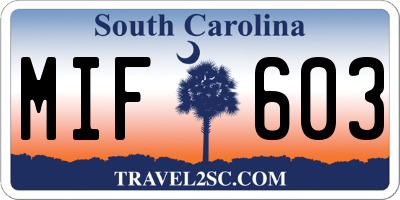 SC license plate MIF603