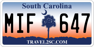 SC license plate MIF647