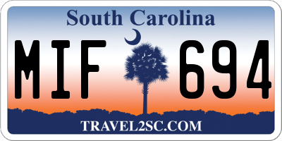 SC license plate MIF694