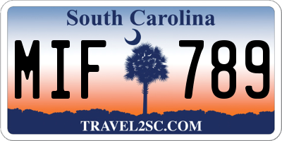 SC license plate MIF789