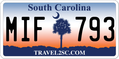 SC license plate MIF793