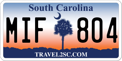 SC license plate MIF804