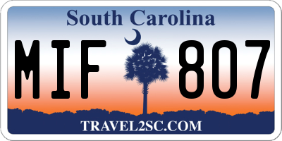 SC license plate MIF807