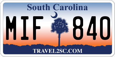 SC license plate MIF840
