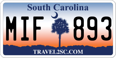 SC license plate MIF893