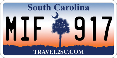 SC license plate MIF917
