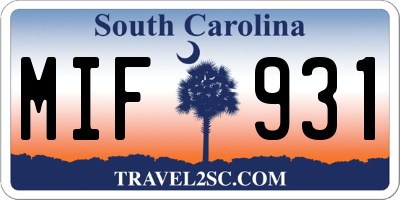 SC license plate MIF931