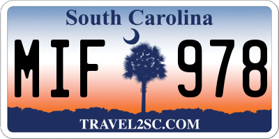 SC license plate MIF978