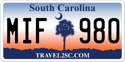 SC license plate MIF980