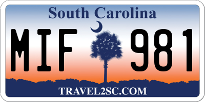SC license plate MIF981