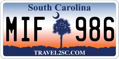 SC license plate MIF986