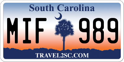 SC license plate MIF989