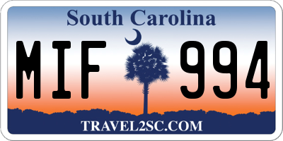 SC license plate MIF994