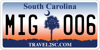 SC license plate MIG006