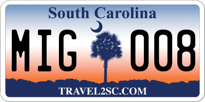 SC license plate MIG008
