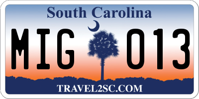 SC license plate MIG013
