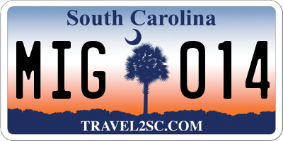 SC license plate MIG014
