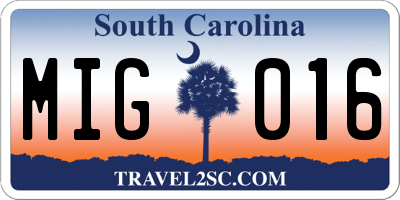 SC license plate MIG016