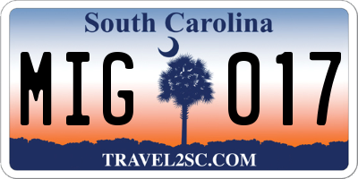 SC license plate MIG017