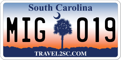 SC license plate MIG019