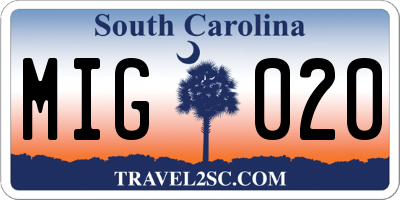 SC license plate MIG020