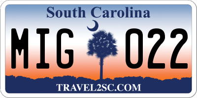 SC license plate MIG022