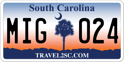 SC license plate MIG024