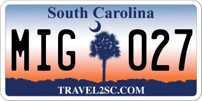 SC license plate MIG027