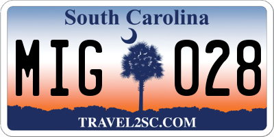SC license plate MIG028