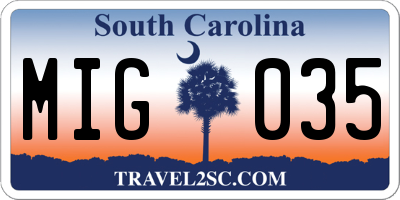 SC license plate MIG035