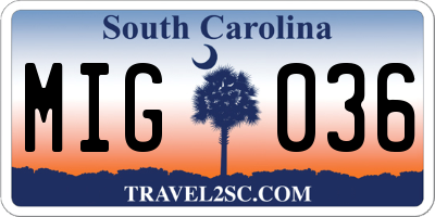 SC license plate MIG036